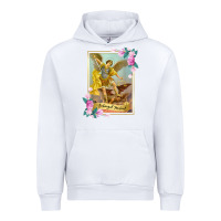 White St Michael the Archangel - Protector Catholic Church Angel Urban Hoodie - PixelWave