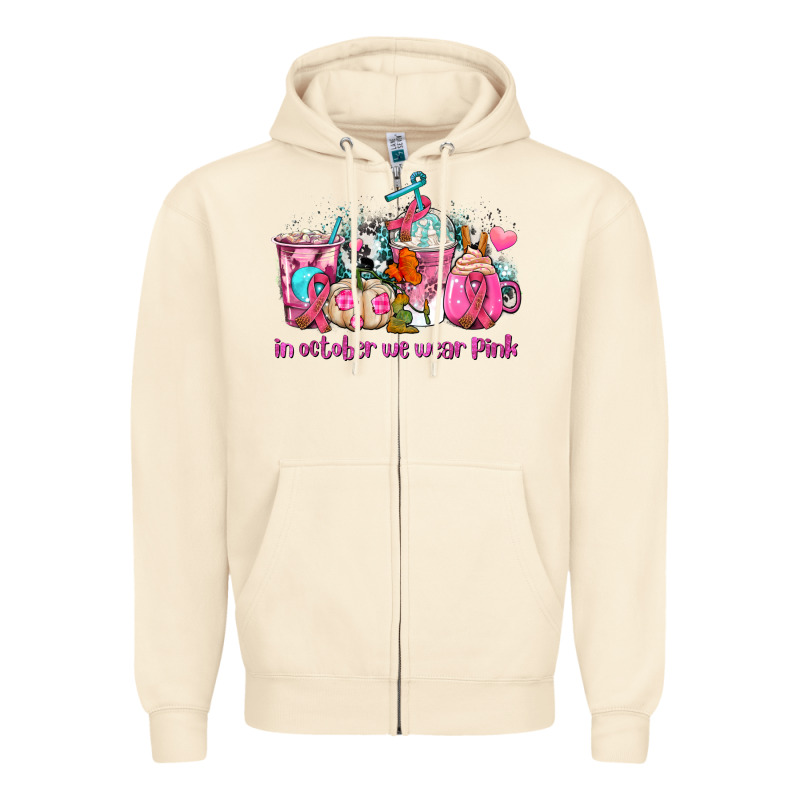 Western Cancer  In October We Wear Pink Coffee Cups With Ribbons Zipper Hoodie by AdoDesignShop | Teevron
