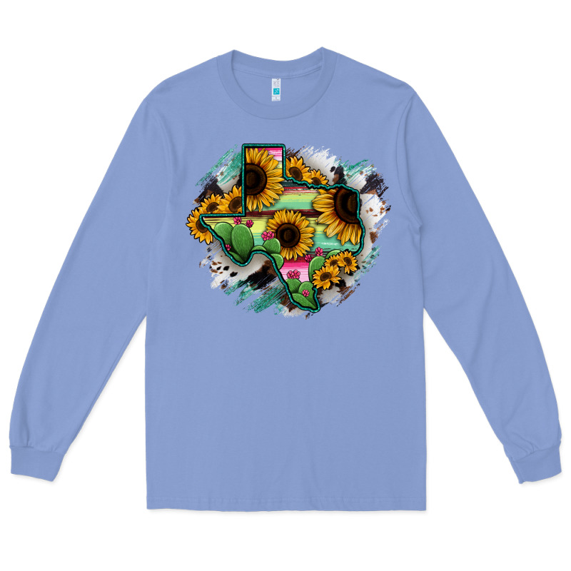 Texas Map Sunflower Cactus Serape Long Sleeve Tee by RanaPortraitStore | Teevron