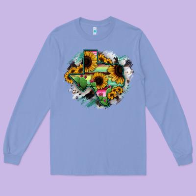 Texas Map Sunflower Cactus Serape Long Sleeve Tee Designed By Ranaportraitstore