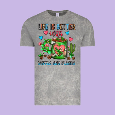 Life Is Better With Coffee And Plants Cactus Coffe Vintage Tee Designed By Fadigitalartstudio