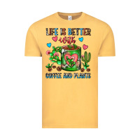 Vintage Mustard Life Is Better With Coffee And Plants Cactus Coffe Vintage Tee - FaDigitalArtStudio