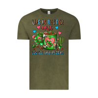 Vintage Olive Life Is Better With Coffee And Plants Cactus Coffe Vintage Tee - FaDigitalArtStudio