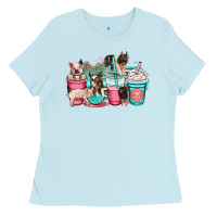 Baby Blue pig coffee cups Ladies Tee - OliviaCreatesArt