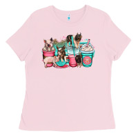 Bubblegum Pink pig coffee cups Ladies Tee - OliviaCreatesArt
