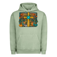 Pigment Oil Green Fall Gemstone Cross Urban Hoodie - RanaPortraitStore