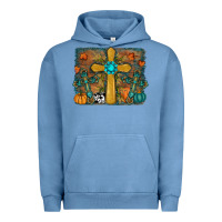 Pigment Pebble Blue Fall Gemstone Cross Urban Hoodie - RanaPortraitStore
