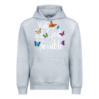 Heather Grey With God All Things Are Possible  Religious Butterfly Art Urban Hoodie - InspiraDesign