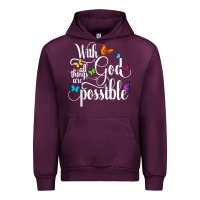 Mauve Wine With God All Things Are Possible  Religious Butterfly Art Urban Hoodie - InspiraDesign