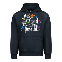 Navy With God All Things Are Possible  Religious Butterfly Art Urban Hoodie - InspiraDesign