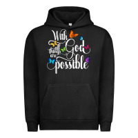 Pigment Black With God All Things Are Possible  Religious Butterfly Art Urban Hoodie - InspiraDesign