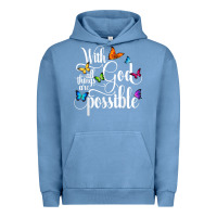 Pigment Pebble Blue With God All Things Are Possible  Religious Butterfly Art Urban Hoodie - InspiraDesign