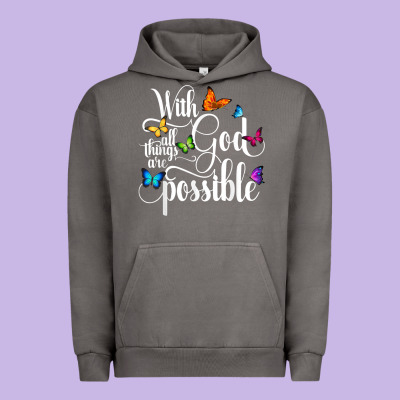 With God All Things Are Possible  Religious Butterfly Art Urban Hoodie Designed By Inspiradesign