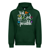 Forest Green With God All Things Are Possible  Religious Butterfly Art Urban Hoodie - InspiraDesign