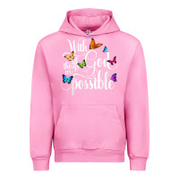 Fuchsia Pink With God All Things Are Possible  Religious Butterfly Art Urban Hoodie - InspiraDesign