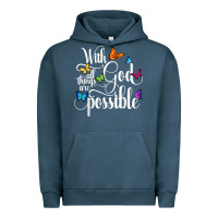 Pigment Midnight Navy With God All Things Are Possible  Religious Butterfly Art Urban Hoodie - InspiraDesign