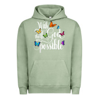 Pigment Oil Green With God All Things Are Possible  Religious Butterfly Art Urban Hoodie - InspiraDesign