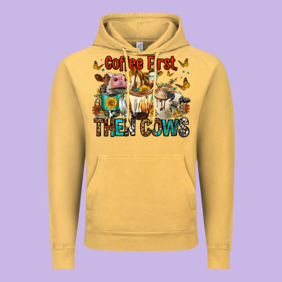 Coffee First Then Cows Vintage Hoodie Designed By Fadigitalartstudio