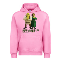 Fuchsia Pink Shrek Fiona & Shrek Get Ogre It Text Poster Urban Hoodie - InspiraDesign