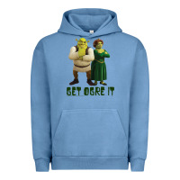 Pigment Pebble Blue Shrek Fiona & Shrek Get Ogre It Text Poster Urban Hoodie - InspiraDesign