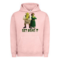 Pigment Salmon Shrek Fiona & Shrek Get Ogre It Text Poster Urban Hoodie - InspiraDesign