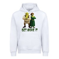 White Shrek Fiona & Shrek Get Ogre It Text Poster Urban Hoodie - InspiraDesign