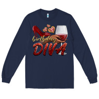 Navy birthday diva Long Sleeve Tee - BundleAndBundleShop