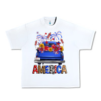 White Western Fourth Of July America Truck Urban Heavy Tee - FaDigitalArtStudio