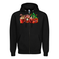 Black Christmas coffee cups with gift and Christmas tree Zipper Hoodie - AdoDesignShop