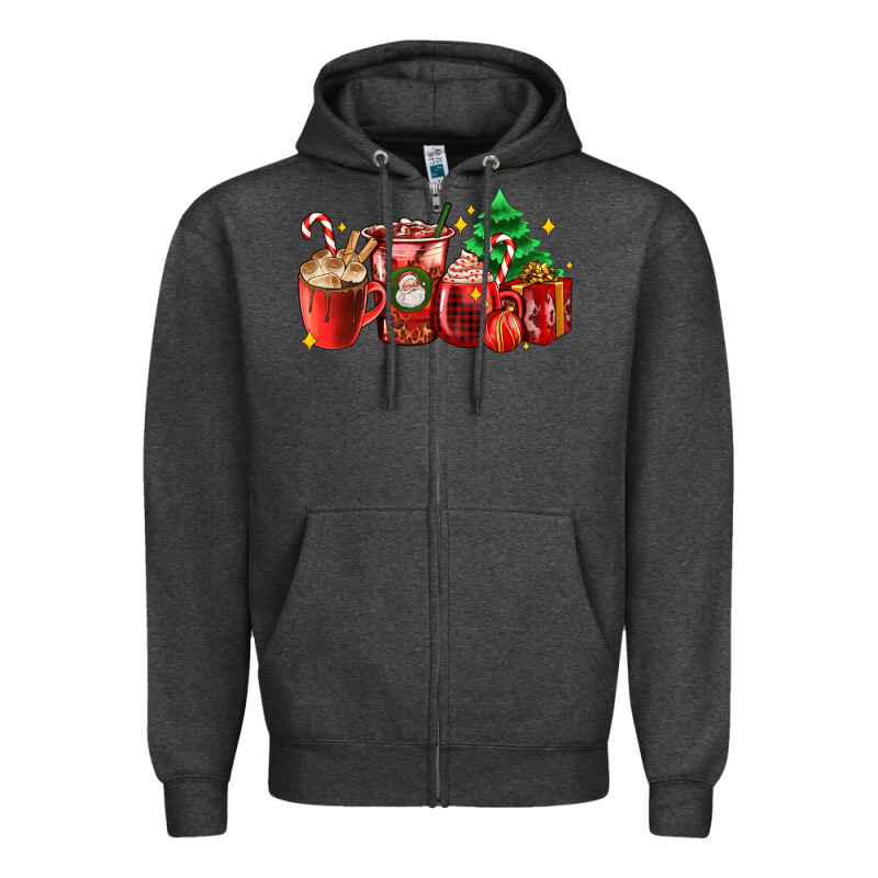 Christmas Coffee Cups With Gift And Christmas Tree Zipper Hoodie by AdoDesignShop | Teevron
