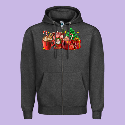 Christmas Coffee Cups With Gift And Christmas Tree Zipper Hoodie Designed By Adodesignshop