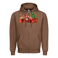 Chestnut Christmas coffee cups with gift and Christmas tree Zipper Hoodie - AdoDesignShop