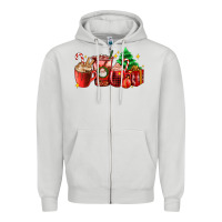 Dove Grey Christmas coffee cups with gift and Christmas tree Zipper Hoodie - AdoDesignShop