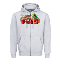 Heather Grey Christmas coffee cups with gift and Christmas tree Zipper Hoodie - AdoDesignShop
