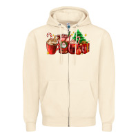 Sandshell Christmas coffee cups with gift and Christmas tree Zipper Hoodie - AdoDesignShop