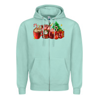 Seafoam Christmas coffee cups with gift and Christmas tree Zipper Hoodie - AdoDesignShop