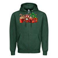 Sports Green Christmas coffee cups with gift and Christmas tree Zipper Hoodie - AdoDesignShop