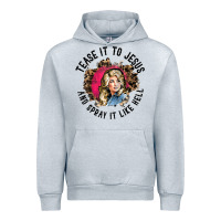 Heather Grey tease it to jesus and spray it like hell leopard western raglan baseba Urban Hoodie - ArtChic