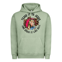 Pigment Oil Green tease it to jesus and spray it like hell leopard western raglan baseba Urban Hoodie - ArtChic