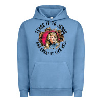 Pigment Pebble Blue tease it to jesus and spray it like hell leopard western raglan baseba Urban Hoodie - ArtChic
