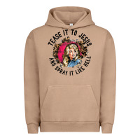 Pigment Burro tease it to jesus and spray it like hell leopard western raglan baseba Urban Hoodie - ArtChic