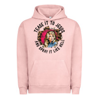 Pigment Salmon tease it to jesus and spray it like hell leopard western raglan baseba Urban Hoodie - ArtChic