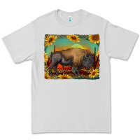 Dove Grey western bison with sunset background Premium Tee - RanaPortraitStore