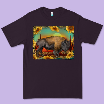 Western Bison With Sunset Background Premium Tee Designed By Ranaportraitstore
