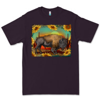 Plum western bison with sunset background Premium Tee - RanaPortraitStore