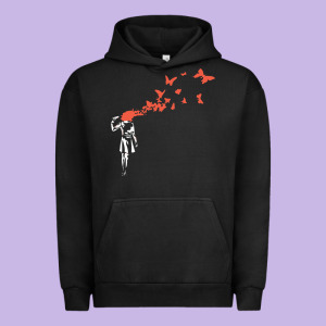Banksy Headshot Butterfly Urban Hoodie Designed By Artchic