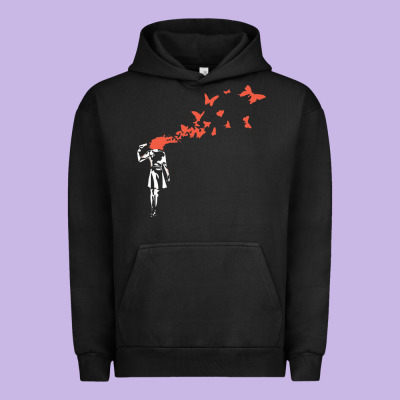 Banksy Headshot Butterfly Urban Hoodie Designed By Artchic