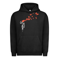 Pigment Black banksy headshot butterfly Urban Hoodie - ArtChic