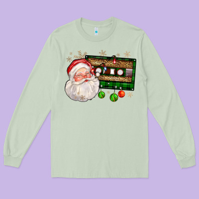 Santa Cassette Long Sleeve Tee Designed By Fadigitalartstudio
