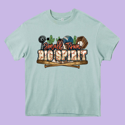 Small Town Big Spirit Baseball Heavy Core Tee Designed By Howdyjamesfarm